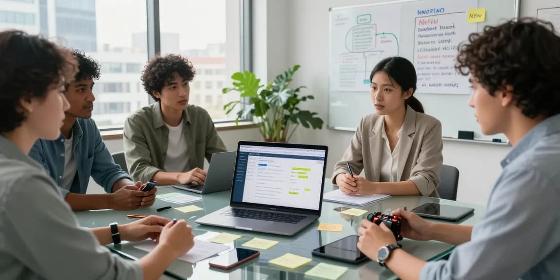 Collaborative team discussing NSFW content moderation strategies in a modern office.