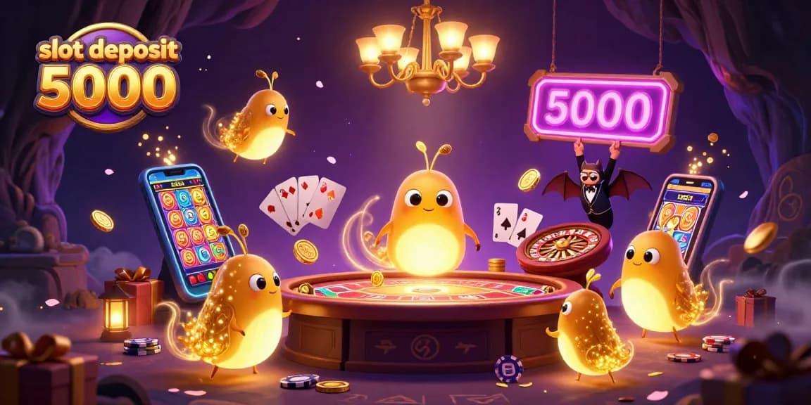 Experience thrilling gameplay with slot deposit 5000 as glowing characters light up a vibrant casino scene.