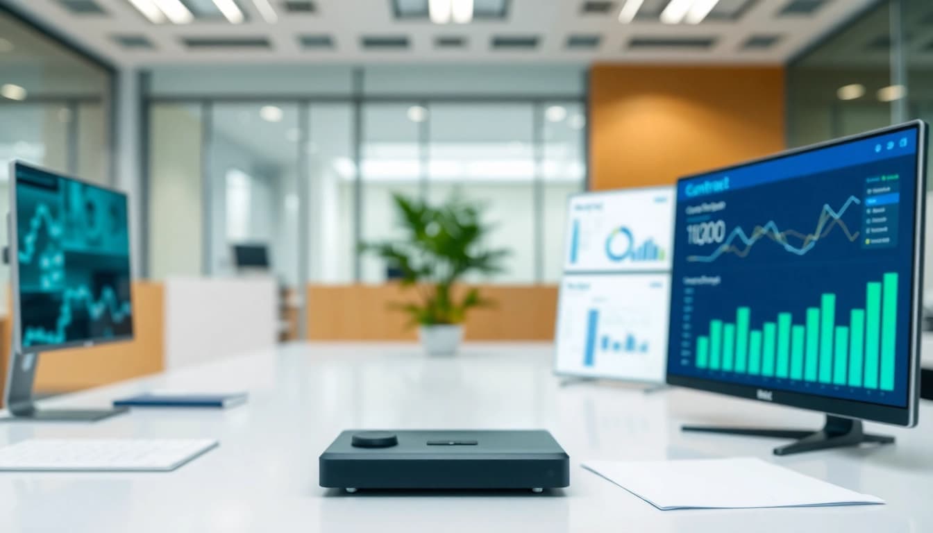 Visualize Contract Management interface with analytics, showcasing smooth usability and business professionalism.