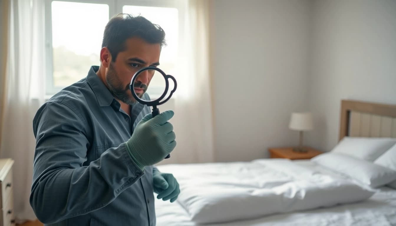 Local bed bug exterminators conducting a home inspection for bed bugs.