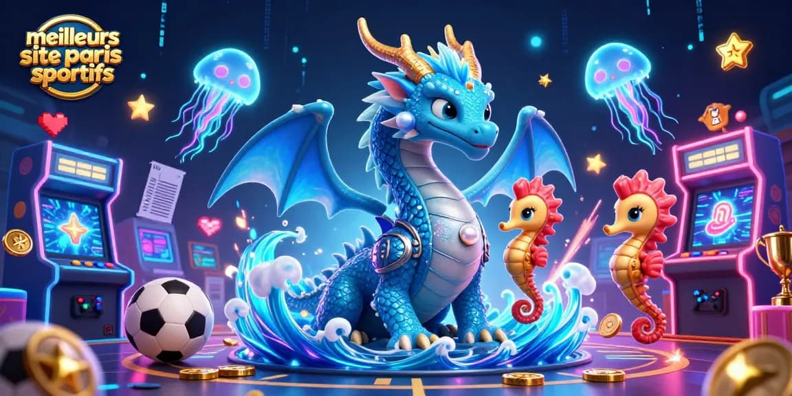 Visualisez les meilleurs sites de paris sportifs avec le dragon azur et une scène dynamique de paris.