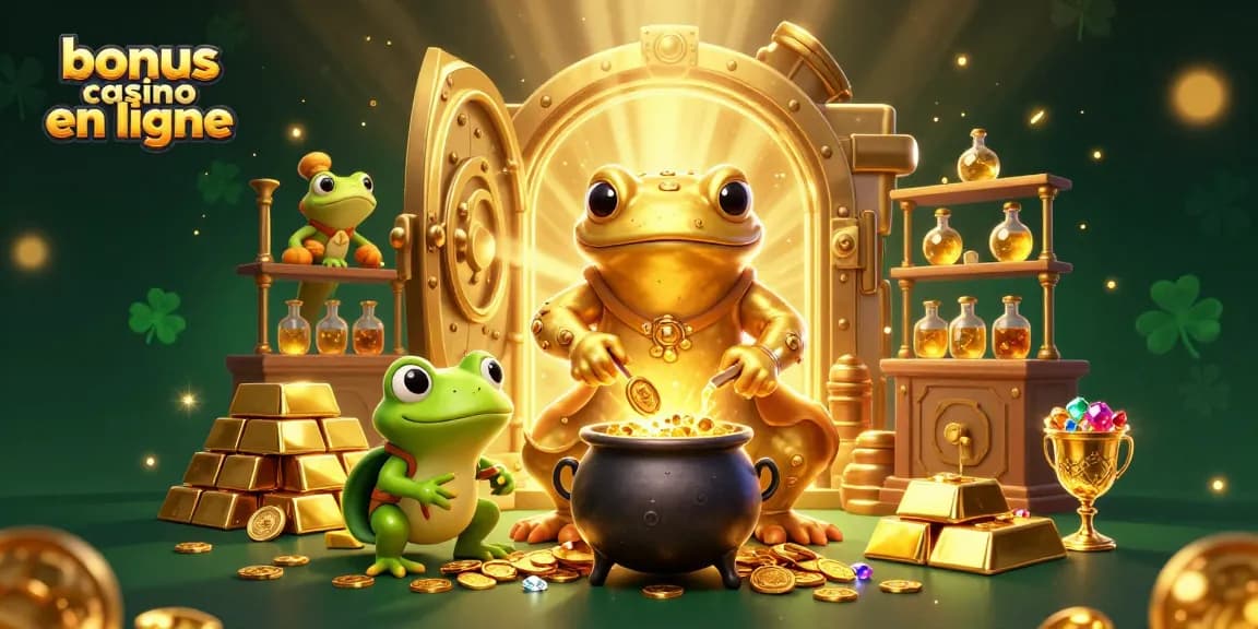Jouez avec les meilleurs bonus casino en ligne dans une scène colorée et dynamique remplie de trésors.