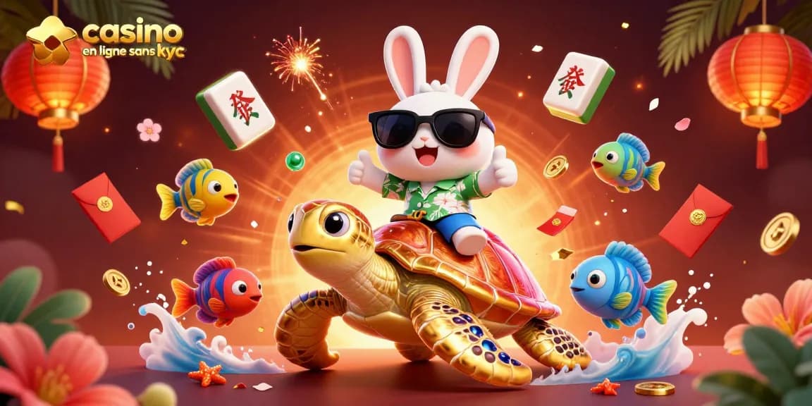 Profitez des jeux dans un casino en ligne sans KYC avec le lapin chanceux et sa tortue dorée.