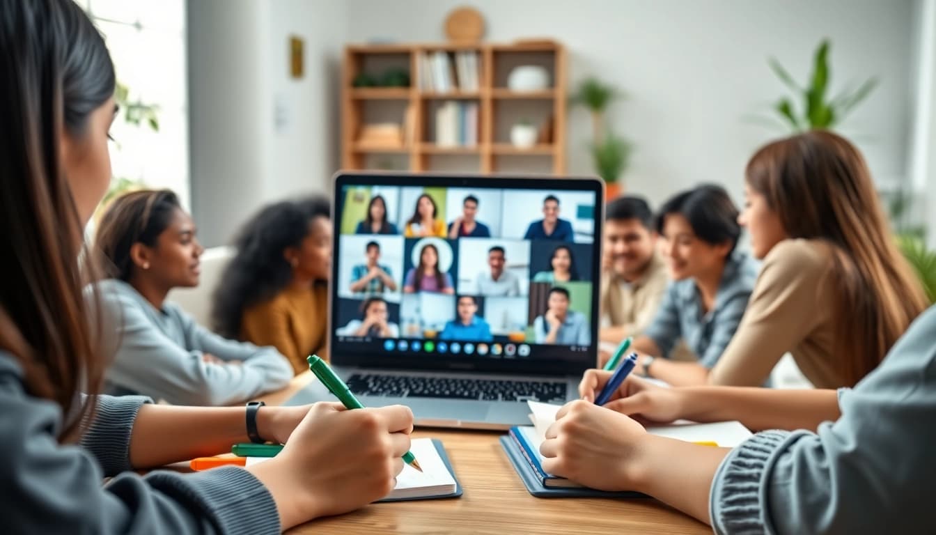 Engaging remote exam assistance session with diverse students collaborating online.