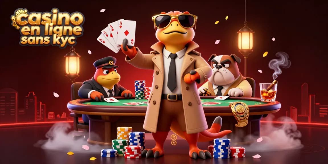 Jouez en toute sécurité sur un casino en ligne sans kyc avec des personnages amusants et un décor de poker.