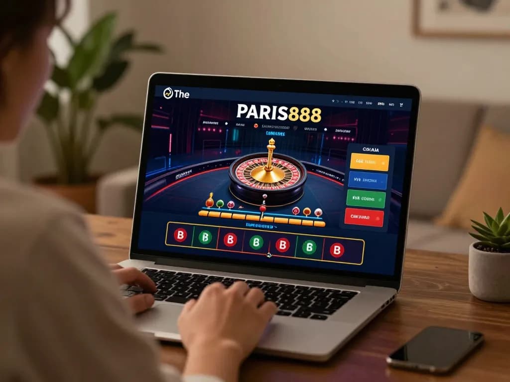 Play at Paris888 online casino with engaging live dealer games on a laptop in a cozy setting.