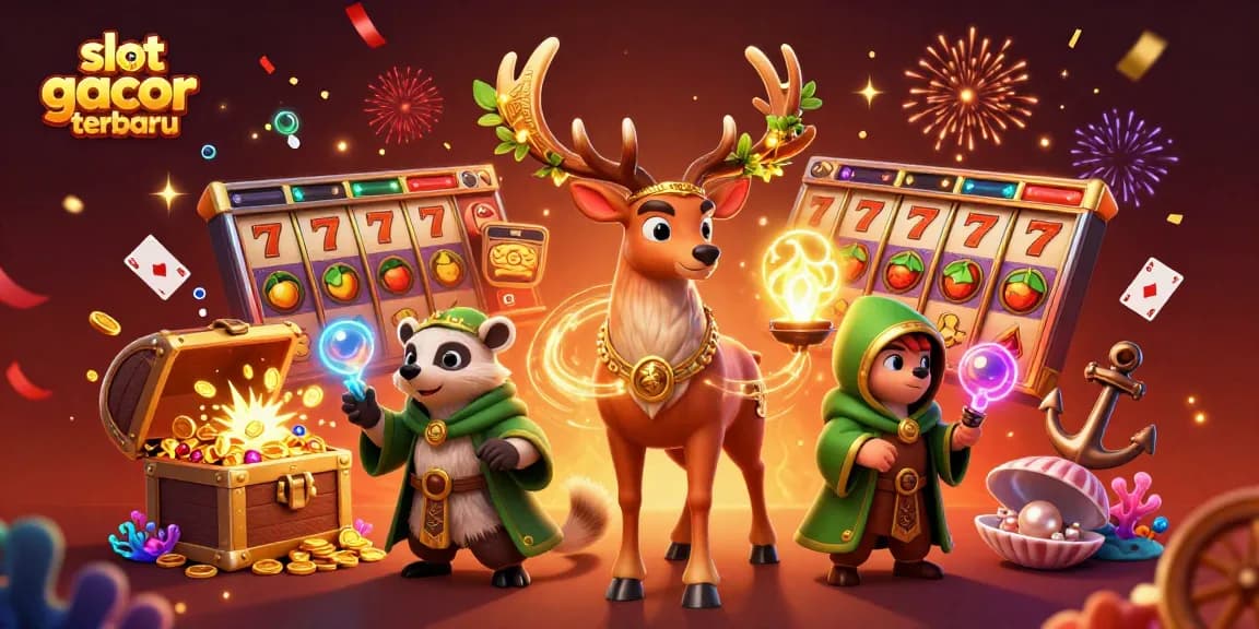 Experience the thrill with slot gacor terbaru, featuring vibrant reels and captivating characters in a dynamic casino scene.