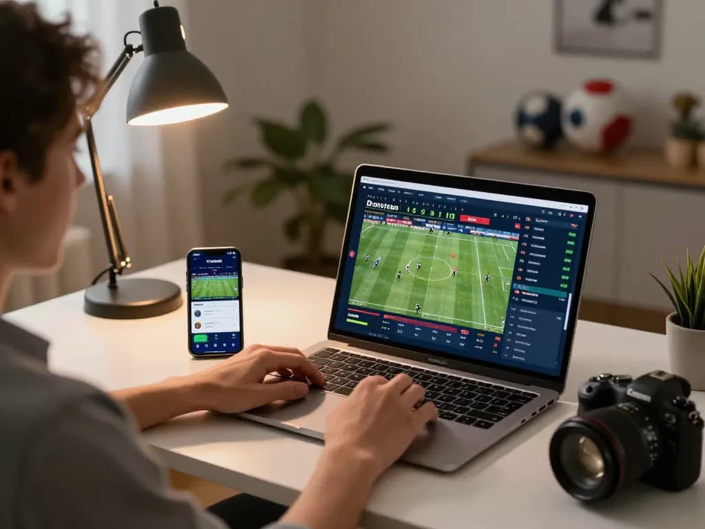 Engaging scene of Canada online casinos reddit user placing sports bets on laptop at home