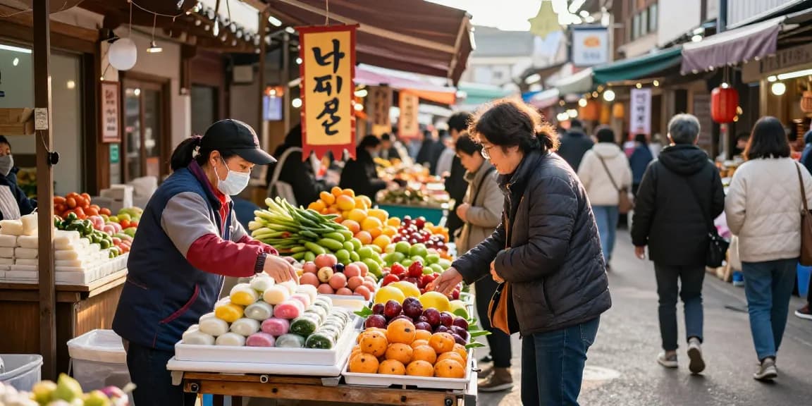 달토 판매하는 전통 시장의 활기찬 모습