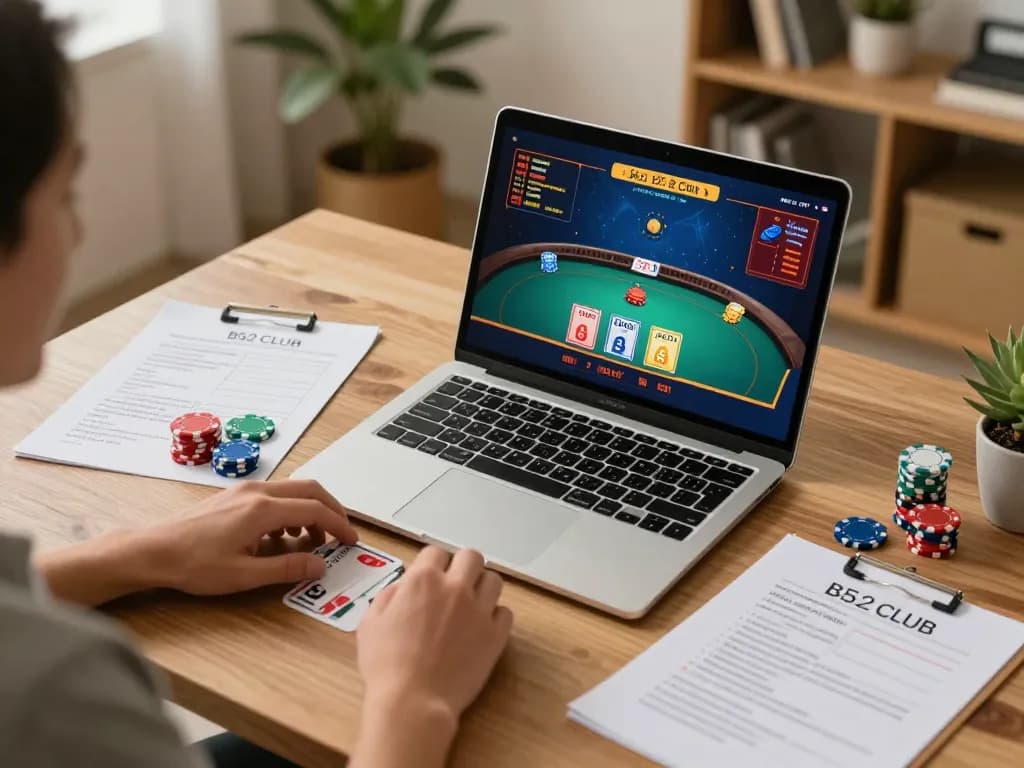 Engaging live dealer game experience at b52club with strategic notes set in a cozy home.
