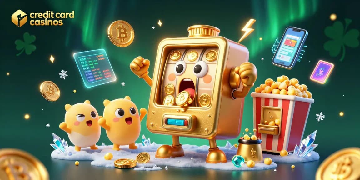 Experience excitement at credit card casinos with animated slot machines celebrating jackpots.