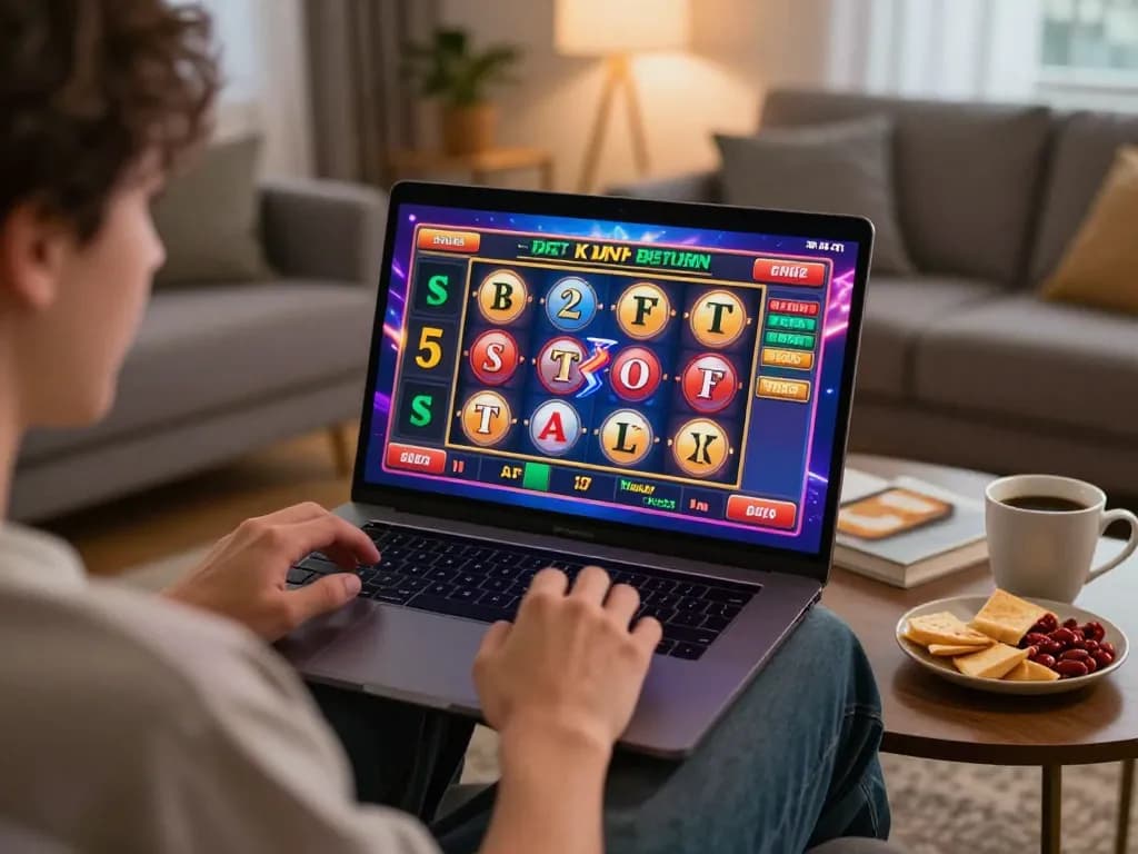 Engaging moment of a player enjoying casino online stranieri on a laptop, emphasizing vibrant game graphics.