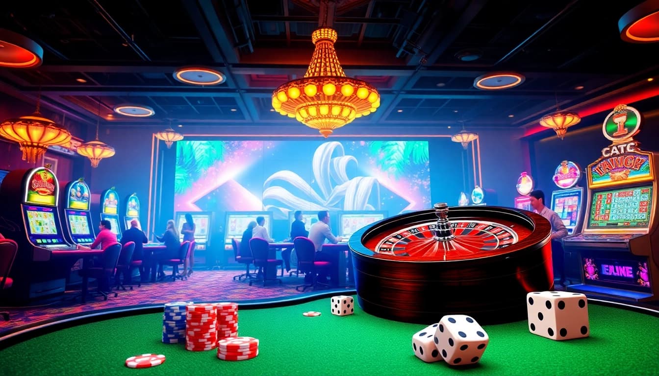 The vibrant casino scene embodies KJC AC 3, showcasing thrilling gambling activities.