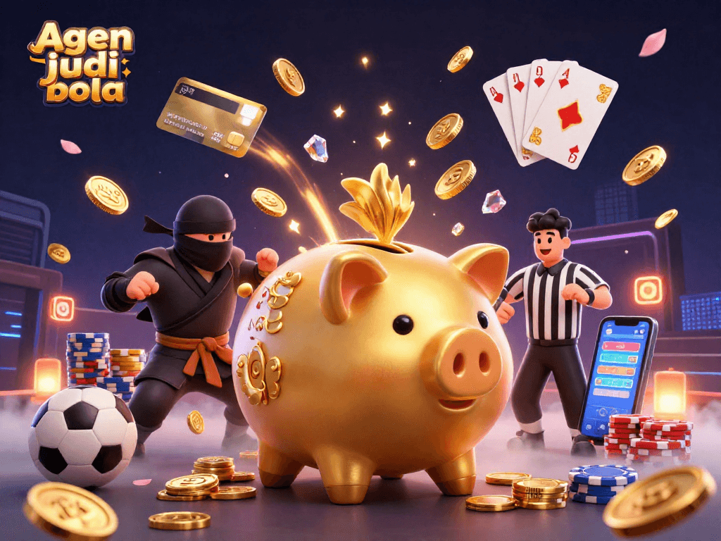 Experience thrilling sports betting with agen judi bola as dynamic characters and golden coins fill the scene.