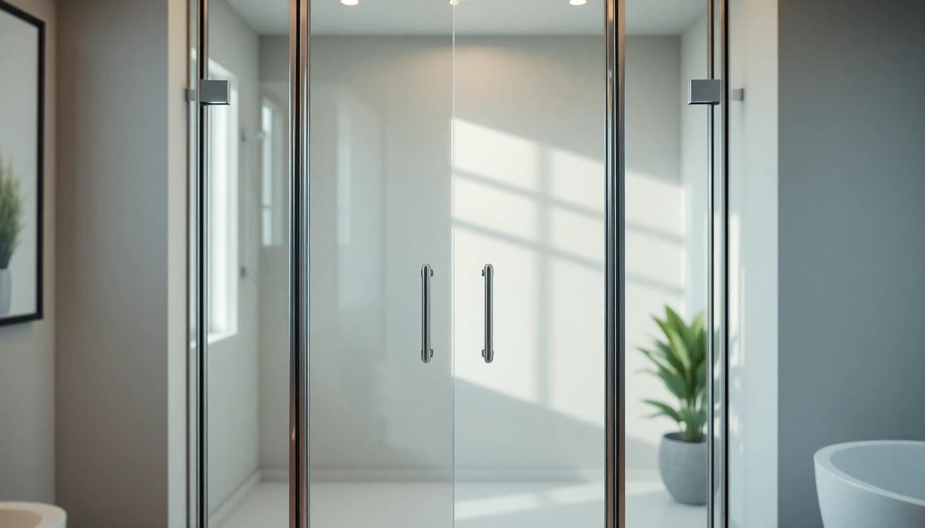 Showcasing stylish glass shower doors in a modern bathroom setting