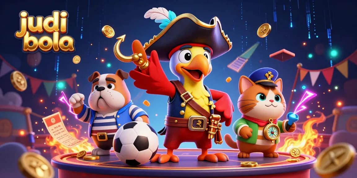 Enjoy thrilling judi bola action with a pirate captain, bulldog, and cat navigating the bets.