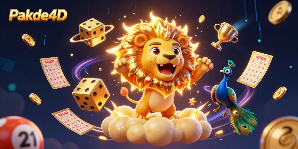 Win big with Pakde4D lottery elements like numbered balls and prize wheels in a vibrant casino scene.