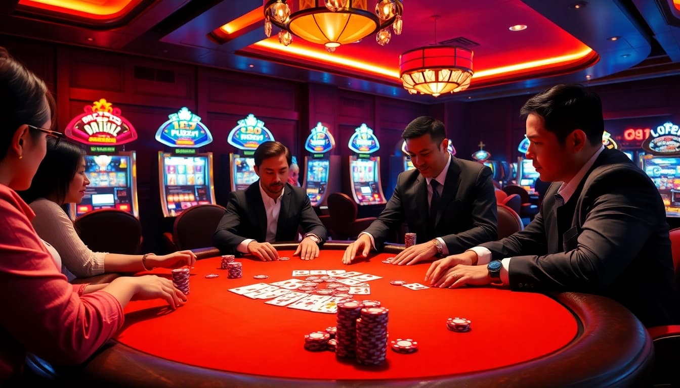 Participate in thrilling casino games at nh88 with vibrant poker tables and dazzling slot machines.