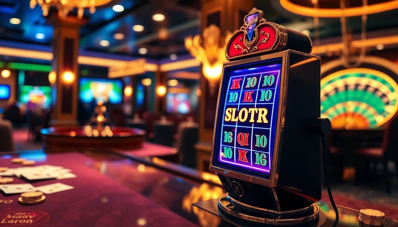 Experience the excitement of playing slot scatter hitam in a luxurious casino setting with vibrant colors.