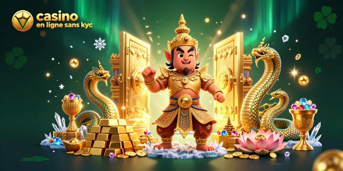 Jouez dans un casino en ligne sans KYC, découvrez une illustration captivante de gardiens et trésors.