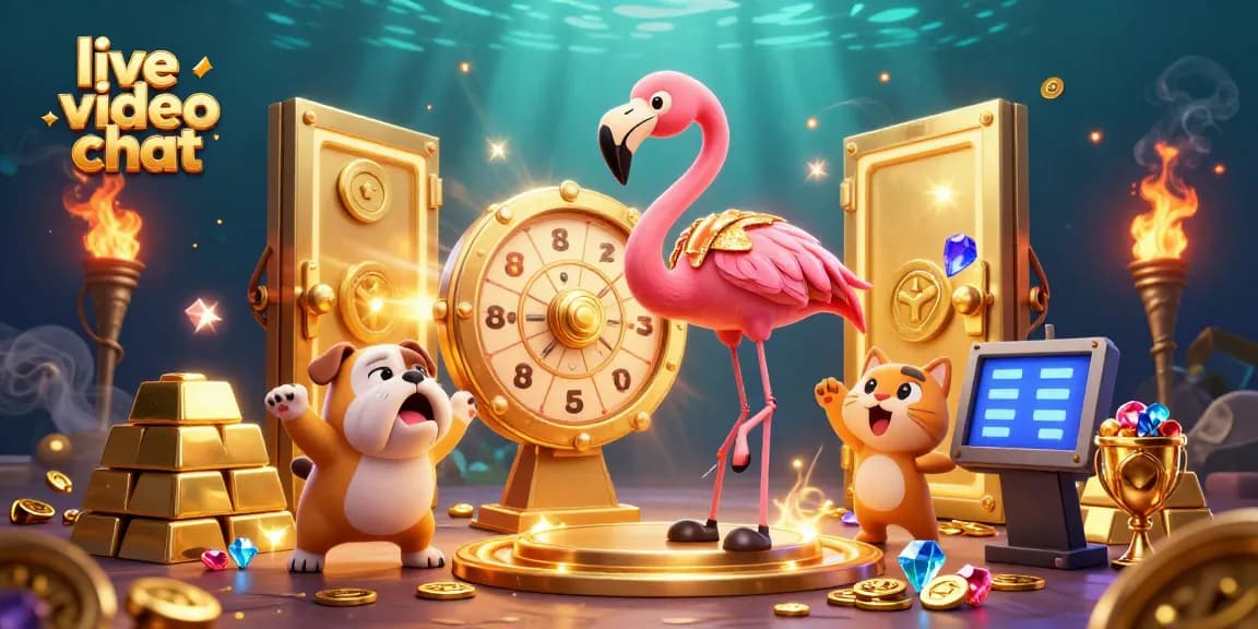 Engage in live video chat with exciting characters amidst a vibrant casino-themed scene.
