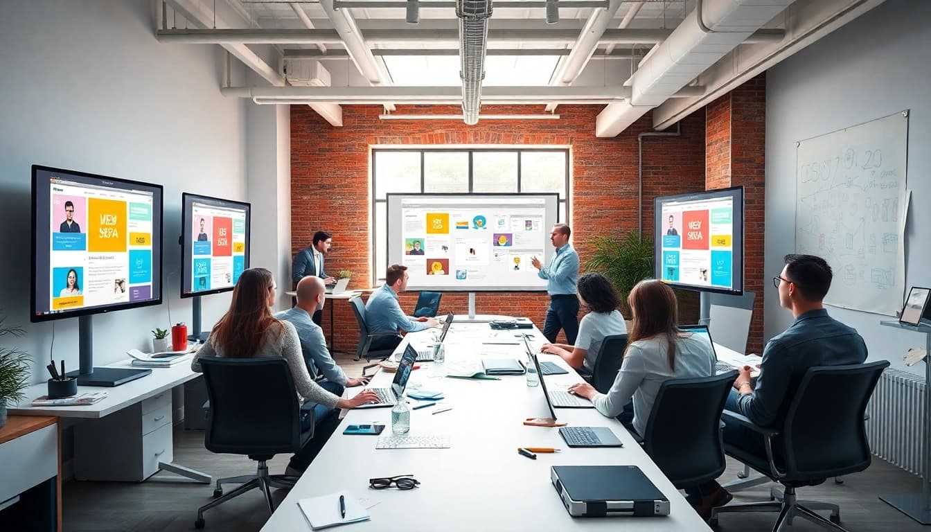 Werbeagentur im Teamarbeitsprozess zur Entwicklung von Website-Prototypen.