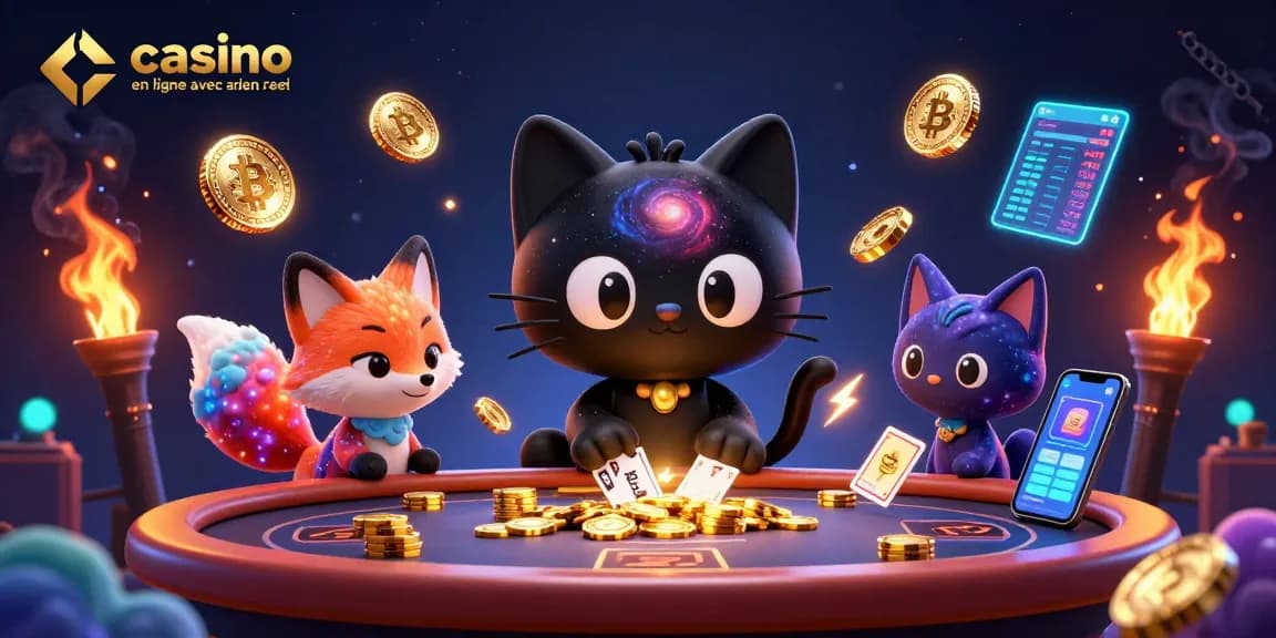 Jouer au casino en ligne avec argent réel avec des personnages colorés et des éléments de jeu en 3D.