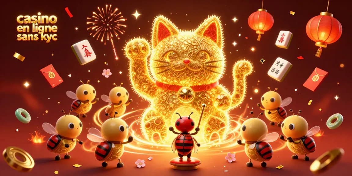 Jouez au casino en ligne sans KYC avec des feux follets dorés dans une scène animée et festive.