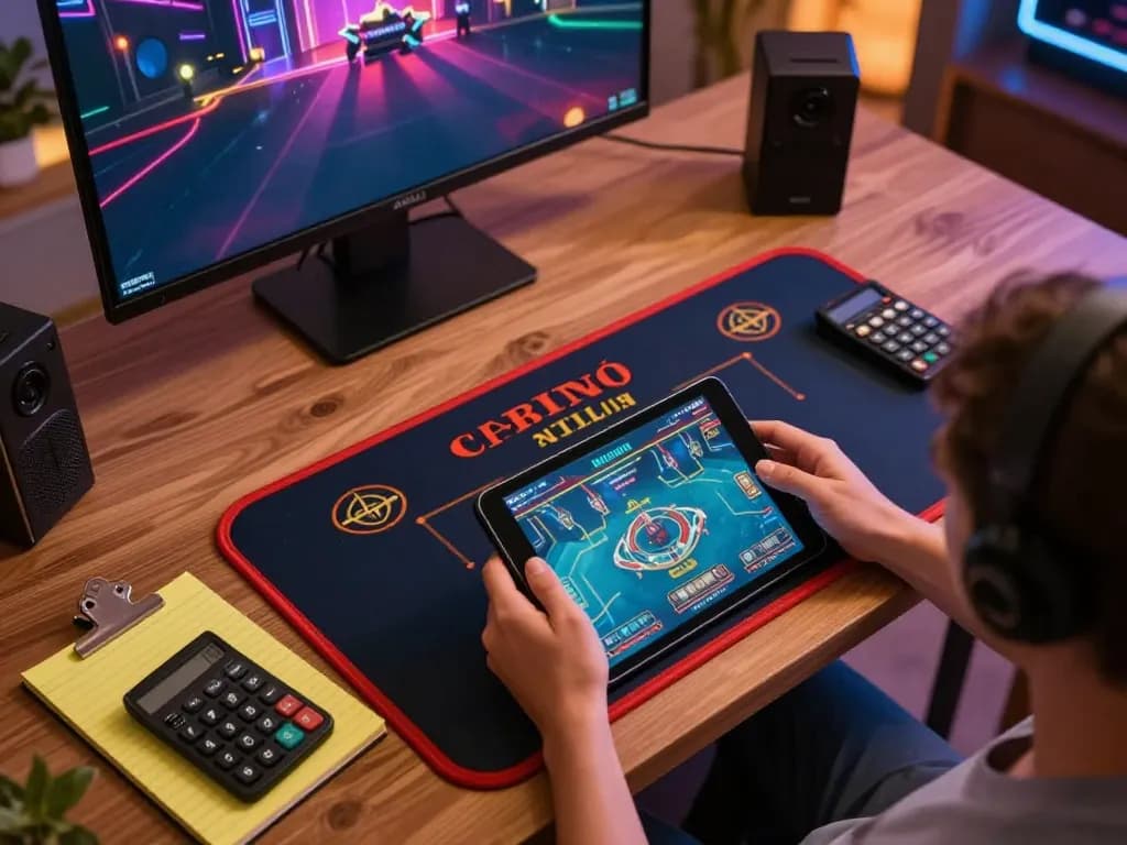 Engaging online gaming scene depicting casinò online europei strategies with a player enjoying a tablet interface.
