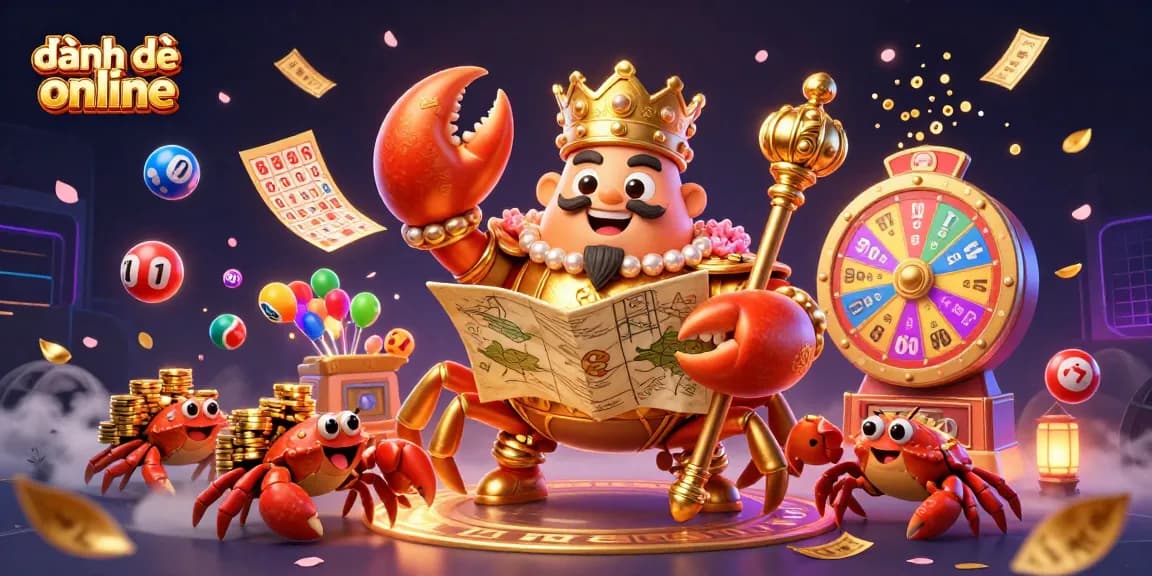 Engage in đánh đề online with a dynamic illustration of a golden crab emperor at the lottery.