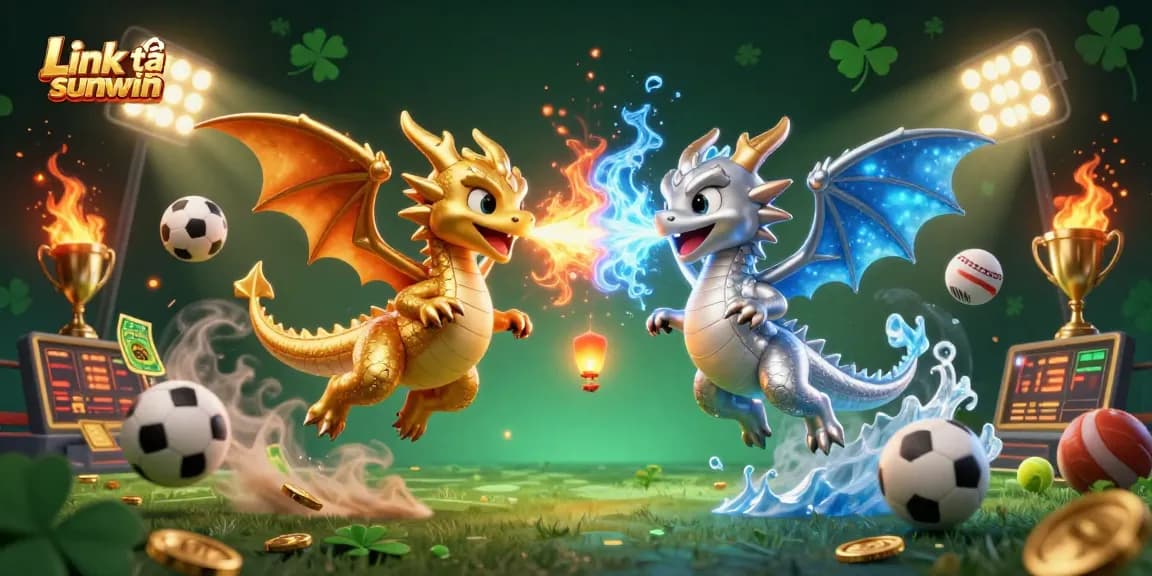 Experience thrilling wins with Link tải sunwin in a vibrant 3D casino scene featuring dynamic dragons and game elements.