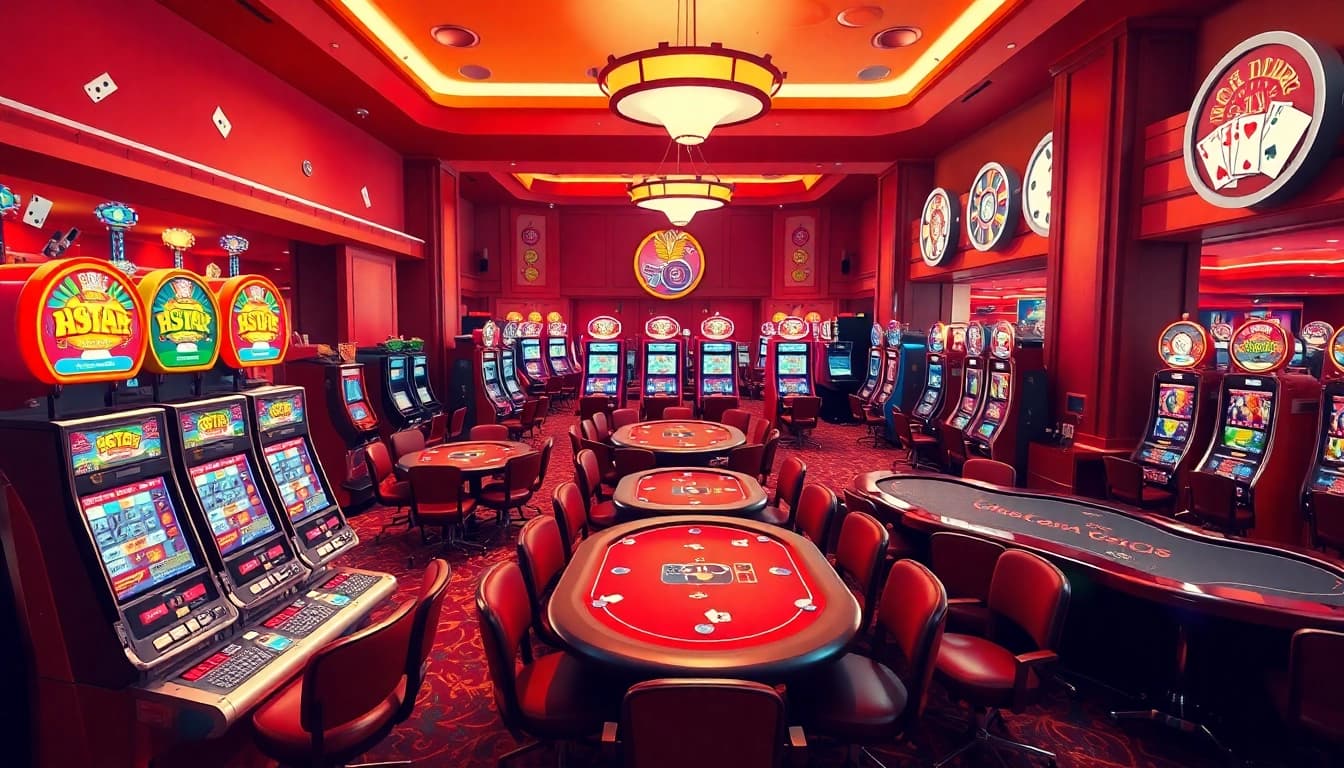 Genießen Sie den casino bonus ohne einzahlung neu in einem lebhaften Casino mit bunten Spielautomaten und eleganten Spieltischen.