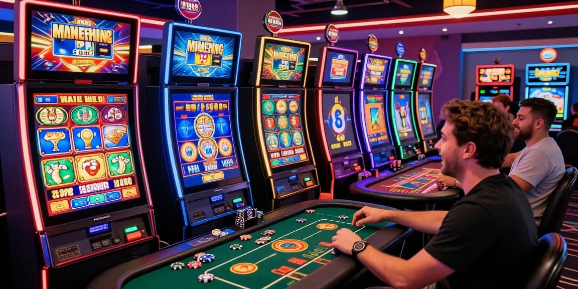 Excited players at a credit card casino enjoying vibrant online gaming with colorful slots and tables in 2026.