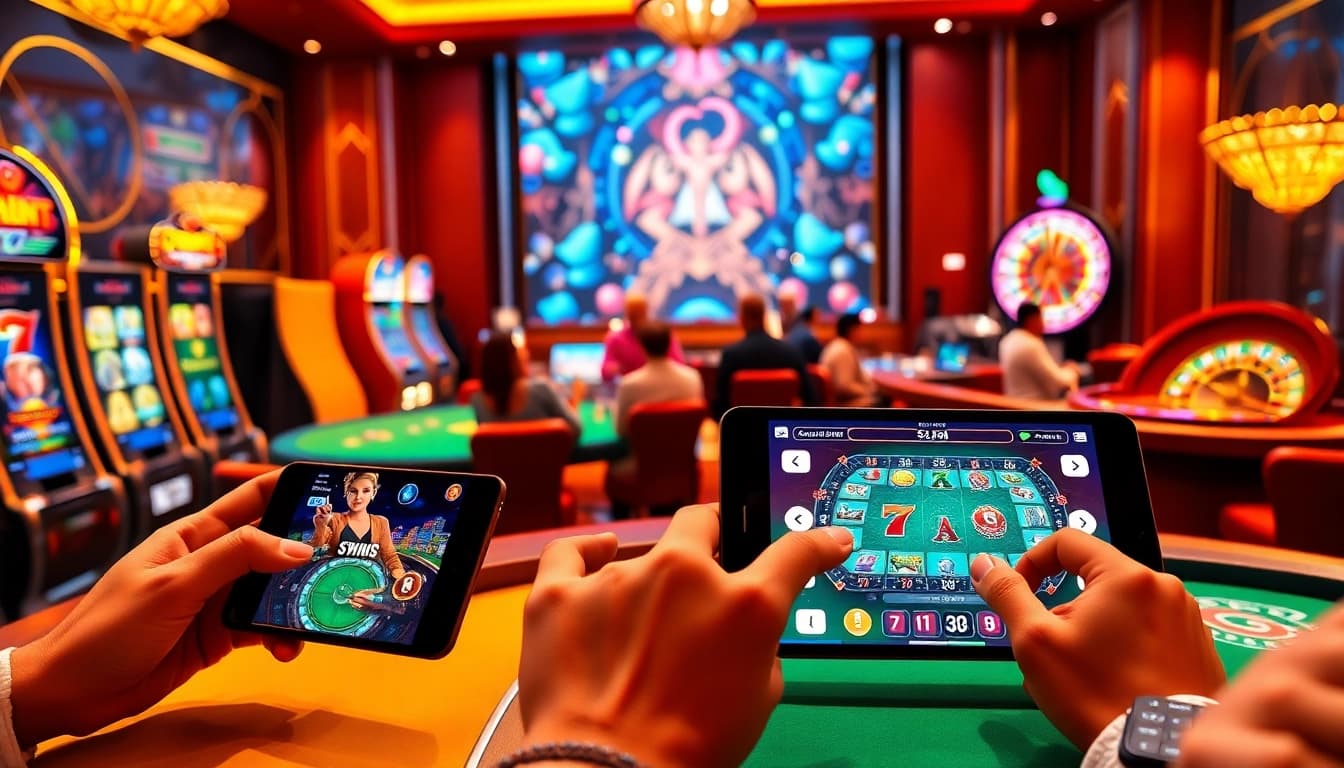 Experience thrilling mobile porn games with players engaging on luxurious casino devices.
