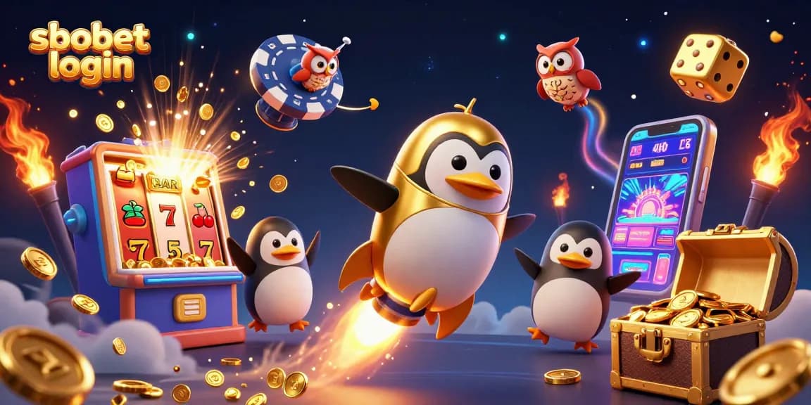 Experience sbobet login in the vibrant cosmic casino action, featuring golden penguin and jackpot explosion.