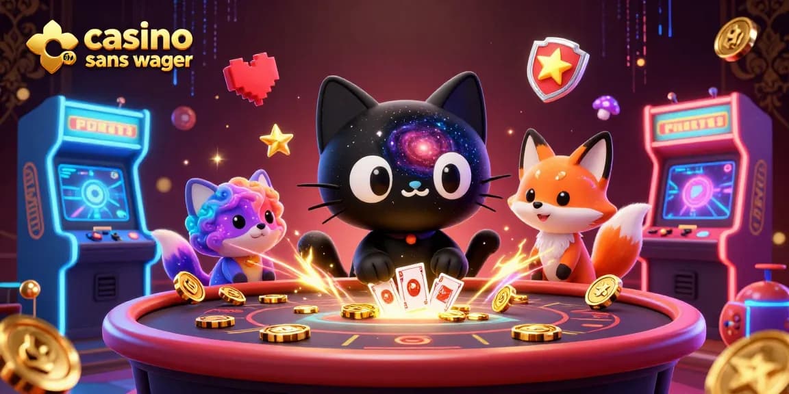 Joue avec amusement au casino en ligne sans wager, mettant en avant des personnages vibrants et des éléments de jeu.