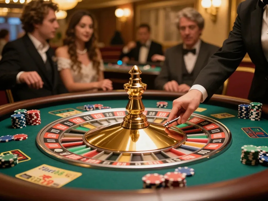 Amati pemain memasang taruhan di meja roulette yang menarik di paris888 dengan chip berwarna-warni dan croupier yang antusias.
