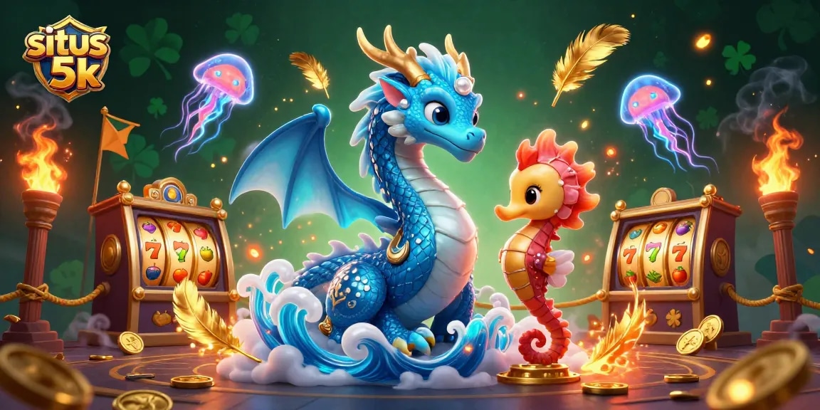 Experience the thrilling action at situs 5k, featuring vibrant 3D characters amidst slot machines and gold coins.