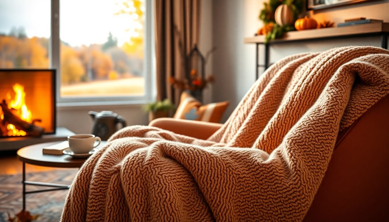 Fleece deken mooi gestyled op een comfortabele stoel in een warme woonkamer.