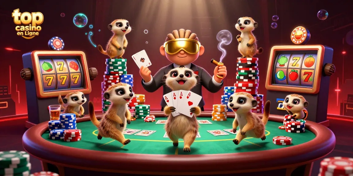 Jouer au top casino en ligne avec des meerkats animés et des éléments de casino colorés