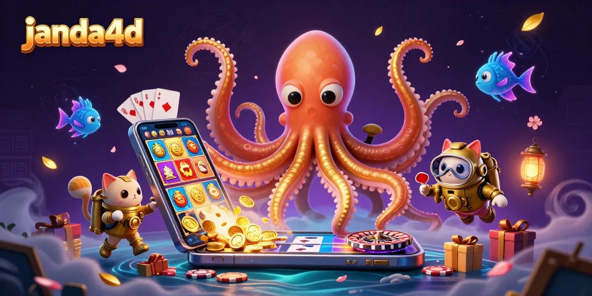 Permainan slot online janda4d dengan kraken raksasa dan ikan bercahaya, pengalaman permainan yang seru.