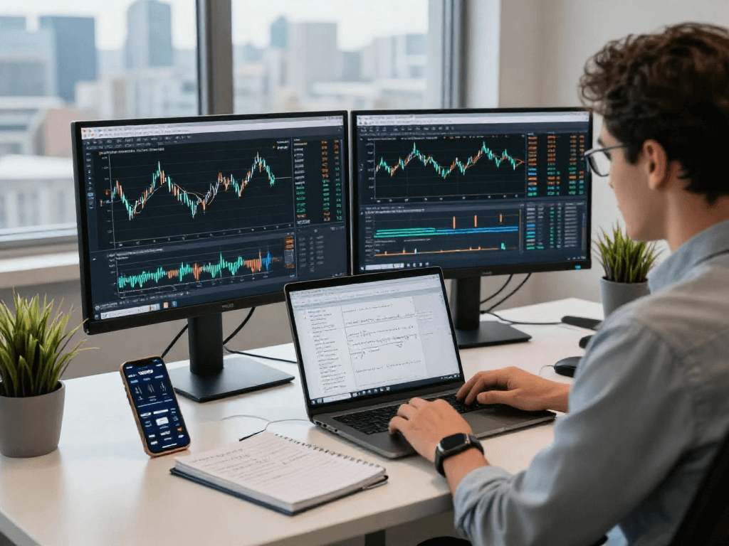 使用MetaTrader 5分析市场数据的金融交易员工作空间