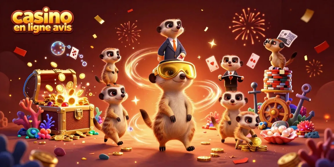 Découvrez les avis sur les casinos en ligne avec des meerkats animés organisant un casino festif.