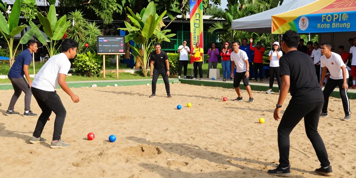 Suasana pertandingan petanque fopikotabitung.org dengan pemain antusias dan penonton mendukung.