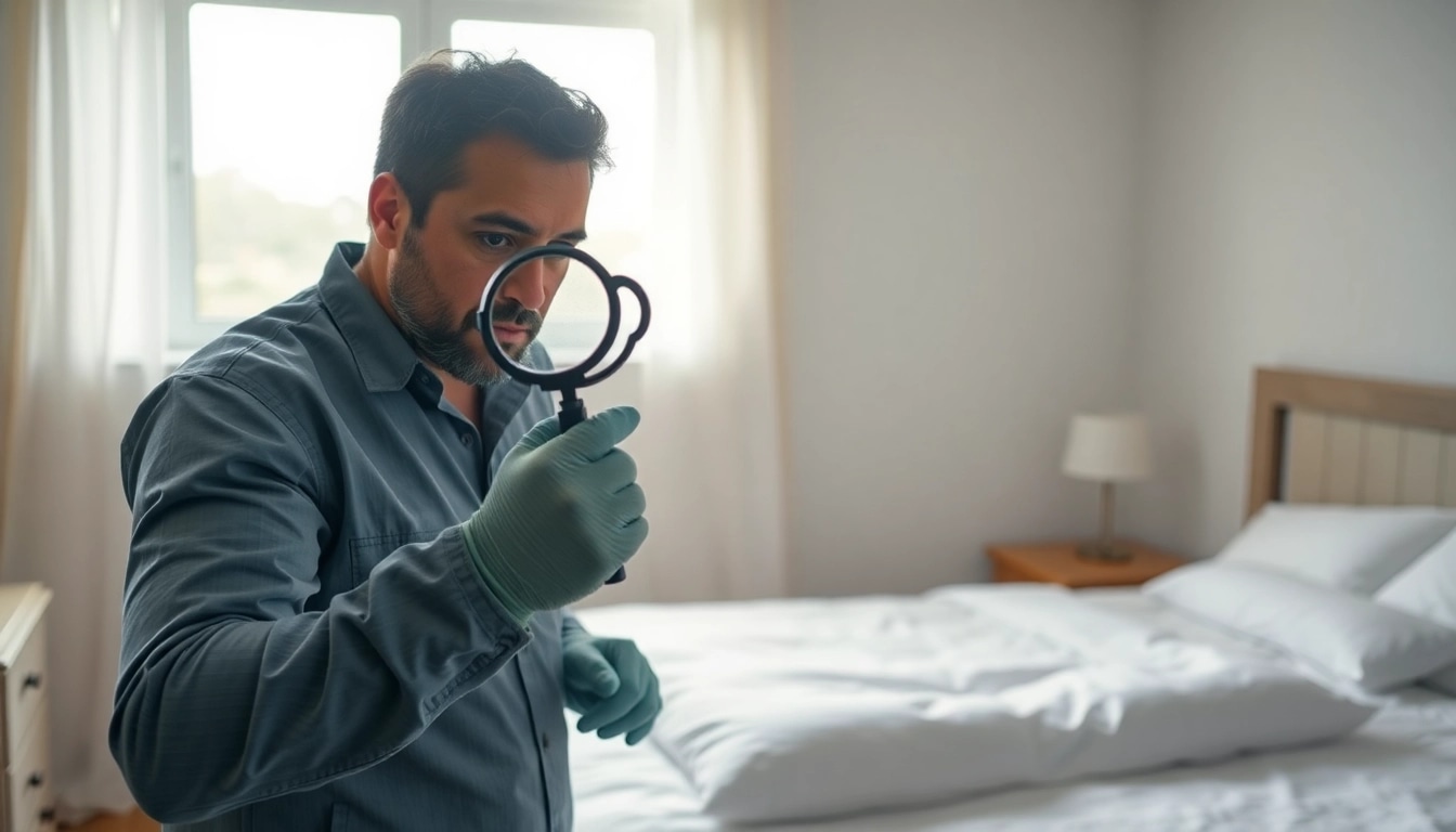 Local bed bug exterminators conducting a home inspection for bed bugs.