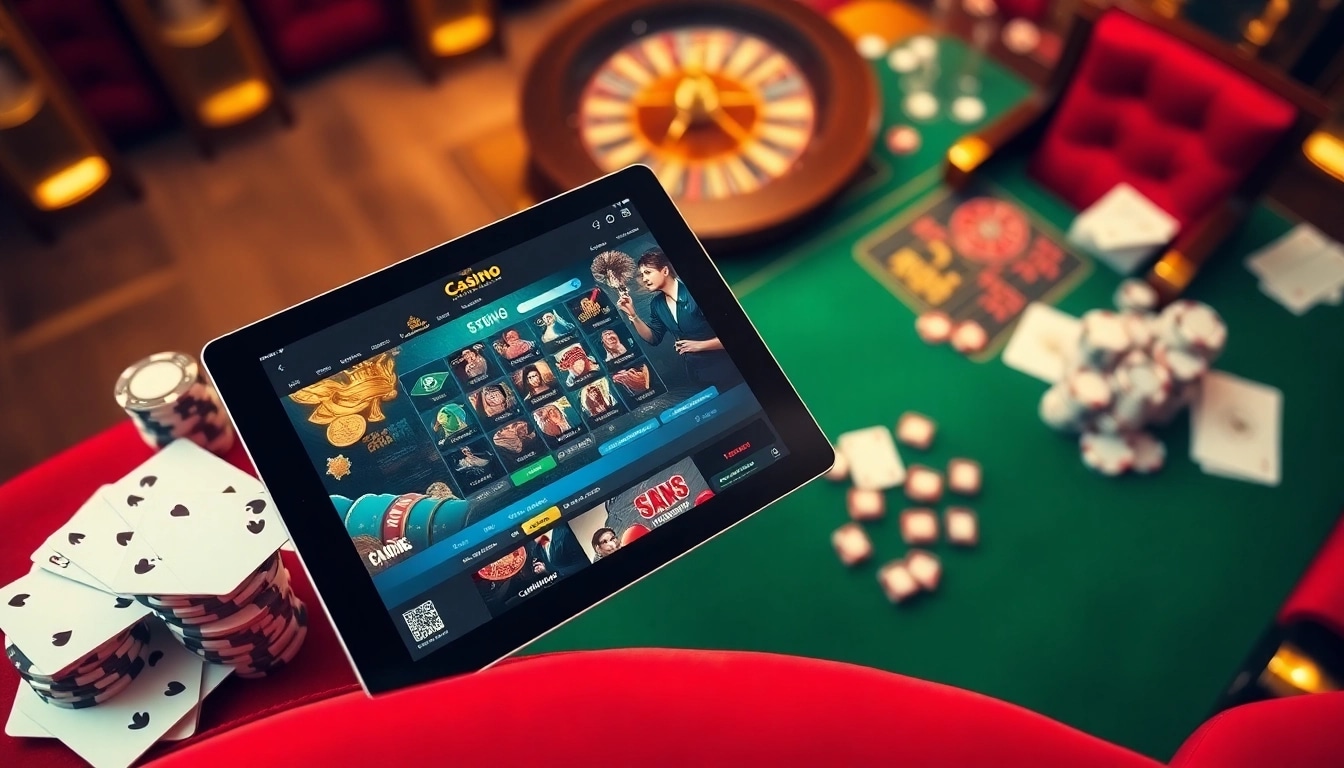 Une scène vibrante mettant en avant le meilleur casino en ligne France avec des jetons de poker et une roue de roulette.