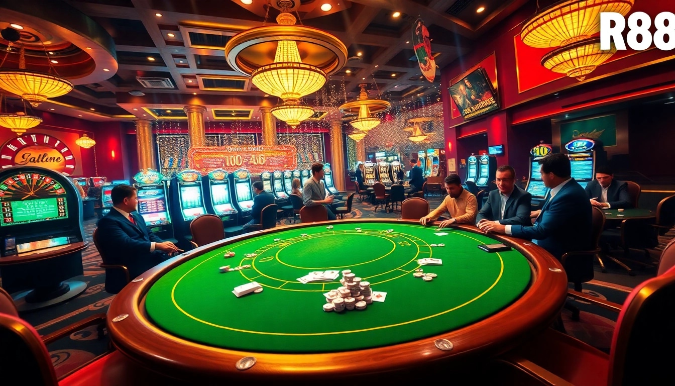 Experience the thrill of gambling at link rr88 with an elegant poker game scene featuring luxury casino elements.