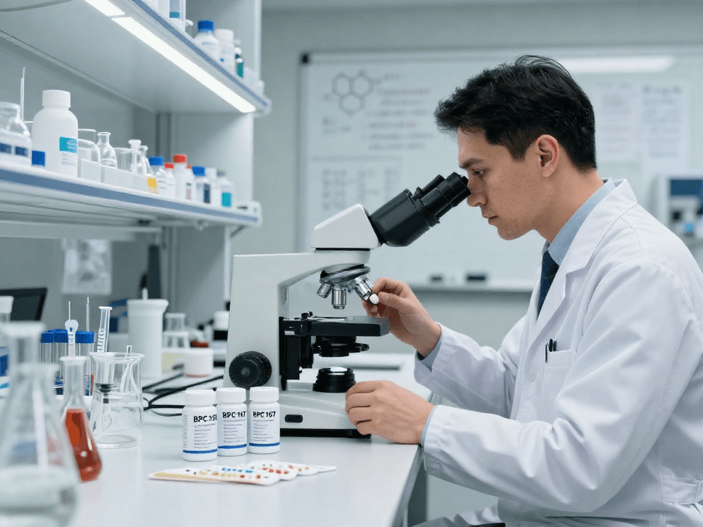 BPC 157 TB 500 Blend analysis in a modern lab setting, showcasing precision compound delivery advancements.
