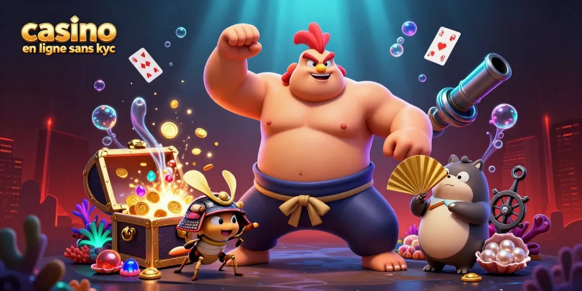 Jouez dans un casino en ligne sans KYC avec un rooster sumo dynamique et des jeux captivants.