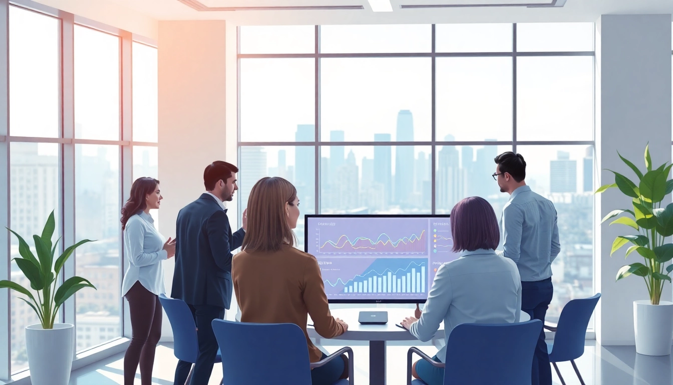 Showcasing an enterprise assistant saas solution in a collaborative office environment with diverse employees.